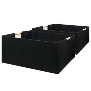 lot 44233 image: Foldable Fabric Storage Cubes, 2 Packs Cloth Storage Baskets with Wooden Handles, Collapsible Shelf Closet Organizer Bins, Rectangular Storage Boxes for Decor (Black 2 Pack) - Retail $26