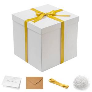lot 44252 image: Mefleet Large Gift Box with Lid for Presents 12x12x12 Inches Extra Big Deep Square White Boxes 1 Pack for Christmas, Birthday, Valentines Day, Mothers Day - Contains Crinkle Paper, Ribbon and Card - Retail $17
