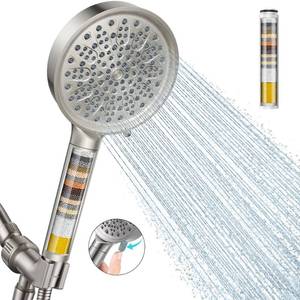 lot 44253 image: Cobbe Filtered Shower Head with Handheld, 6 Spray Modes, Water Softener Filters - Remove Chlorine, Reduce Dry Skin - Brushed Nickel - Retail $30