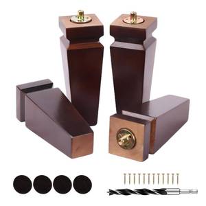 lot 44254 image: Texphw Set of 4 Premium Square Wood Furniture Legs-Wooden Replacement Feet for Couch, Nightstand Sideboard Bench, Dresser Sofa with Installation Hardware (Brown 8 H2.75 W) - Retail $43