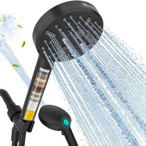 lot 44265 image: Cobbe Filtered Shower Head with Handheld, High Pressure 9 Spray Mode Showerhead with Filters, detachable shower head, Water Softener for Hard Water Remove Chlorine and Harmful Substance,Matte Black - Retail $26