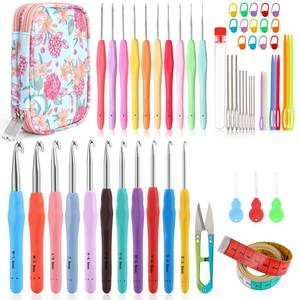 lot 44271 image: Vodiye 21 Sizes Ergonomic Crochet Hooks Set 0.5-10.0mm with Case, Soft Grip Crochet Needles for Crocheting Comfort - Retail $21