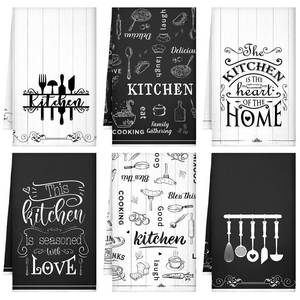 lot 44276 image: Bencailor 6 Pcs Home Kitchen Towels Decorative Sets Dish Towels Absorbent Fast Drying Hand Tea Vintage Hanging Reusable Cleaning Dishcloths for Cooking Farmhouse Bathroom Accessory - Retail $13
