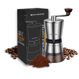 lot 44280 image: HAIYUECOFEE Manual Coffee Grinder with 8 Adjustable Coarseness Settings, Hand Crank Coffee Mill with Ceramic Burr for Espresso Beans, French Press, Pour Over, Drip Coffee Rustproof, Non-Dulling pre owned - Retail $40