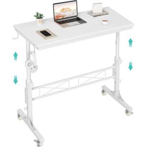 lot 62624 image: WINAZ Small Portable Treadmill Walking Pad Desk on Wheels, 32 Inch White Adjustable Height Mobile Rolling Standing Teacher Desks, Couch Sofa Side Laptop Stand Up Table for Bedroom, White - Retail $60