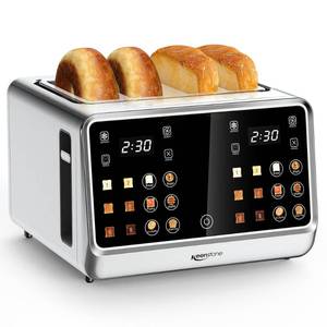 lot 62626 image: Keenstone Toaster 4 Slice, Digital Smart Toaster with TouchScreen, Dual Control Panel, Single Slot Toasting, Timer, Reheat & Defrost for Bagels, Bread, Waffles, Stainless Steel Kitchen Essentials Small dent  - Retail $90