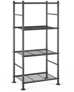 lot 62631 image: Sakugi Storage Shelves - 4 Tier Shelf Organizer, Sturdy Metal Garage Shelving with Adjustable Leveling Feet, Space-Saving Shelves Organizer for Pantry, Laundry, Kitchen (18 x 12 x 44, Black) - Retail $44