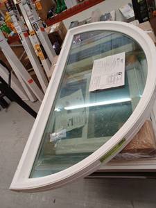 lot 12931 image: Window World Series 4000, 59 12 x 29 34 Circle Top Vinyl Window with White Frame