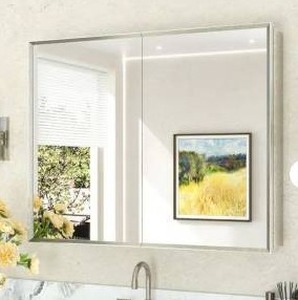lot 13025 image: KeonJinn Rectangular Aluminum Medicine Cabinet with Mirror Brushed Nickel 40x32 - Retail $150