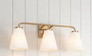 lot 13028 image: aiwen Modern 24.02 in. 3-Light Gold Bathroom Vanity Light Fixtures Over Mirror with Cone Frosted Glass - Retail $103