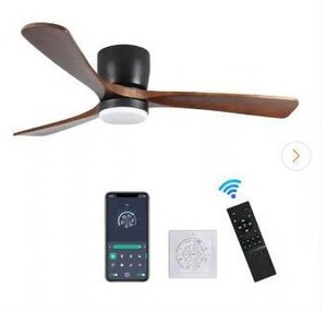 lot 13031 image: 42 in. Integrated LED Modern Black Indoor Wood Ceiling Fan Light Flush Mount Low Profile - Retail $204