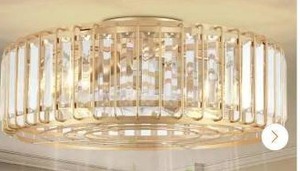 lot 13032 image: Mid Century Gold Chandelier Ceiling Fan with Remote Control - Retail $150