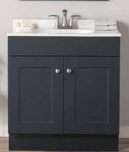 lot 13033 image: 30-inch Navy Blue Single Sink Bathroom Vanity with White Top - Retail $209
