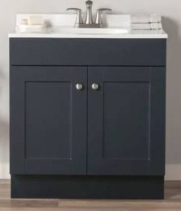 lot 13034 image: 30-inch Navy Blue Single Sink Bathroom Vanity with White Top - Retail $209