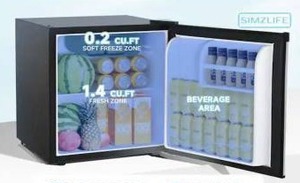 lot 26272 image: SIMZLIFE 17.5 in 1.7 cu. ft. Mini Refrigerator Countertop with Freezer, Reversible Door and Adjustable temp in Silver - Retail $215