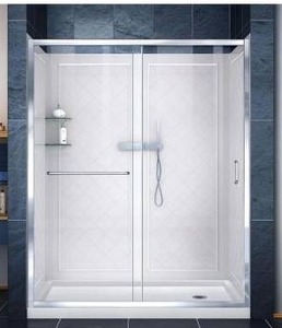 lot 26277 image: DreamLine Infinity-Z 60 in. L x 30 in. W x 77 in. H Alcove Shower Door Kit with Shower Wall - Retail $200