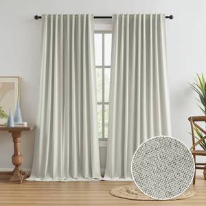 lot 3747 image: KEQIAOSUOCAI 102 Inch Linen Blackout Curtains for Ceiling Track System Back Tab, Loop Pocket Curtains 72 Inch Wide Drapes for Patio Sliding Glass Door, Greyish Beige,W72 x L102, 2 Panels