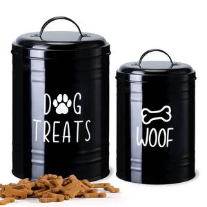 lot 3752 image: Dog Treat Container Airtight, Dog Treat Jar Set of 2 with Lid - 9x5.5&7x4 Metal Dog Cookie Jar for Farmhouse Kitchen Counter, Black Treat Jars for Pets, Treat Storage Container for Dogs, Cats