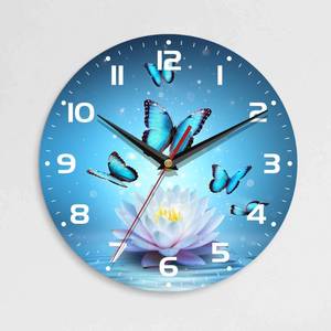 lot 3774 image: ENUIEO Wall Clock, 10 Inch Silent Non-Ticking Home Kitchen Decor, Battery Operated for Bathroom Bedroom Living Room Office(Magic Lotus Flower Butterfly)