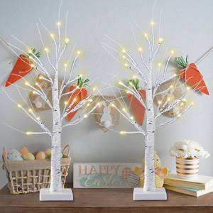 lot 4016 image: 2-Pack 2FT Lighted Birch Tree with Timer for Easter Decorations Indoor, Artificial Birch Tree with 48 LED Warm White Lights, Fairy Light Tabletop Centerpiece Tree for Christmas Winter Deocrations