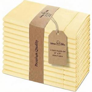 lot 4025 image: Urban Villa Cloth Napkins 100% Cotton Highly Absorbent Washable Reusable Premium Dinner Napkins Ideal for Gifts for Mothers Day Hotel Farmhouse Parties - Yellow - Hemstitch (20 x 20, Set of 12)