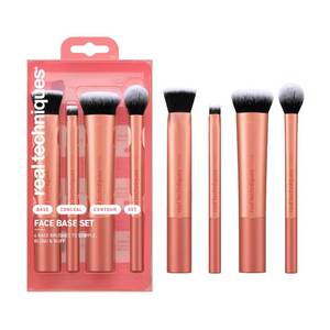 lot 4028 image: Real Techniques 4 Piece Face Base Makeup Brush Set, For Concealer, Foundation, Contour, & Setting Powder, Makeup Brushes For Blending & Buffing, & Sculpting, Travel Friendly, Gift Set, Cruelty-Free