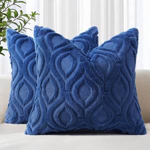 lot 4033 image: decorUhome Throw Pillow Covers 18x18 Inch Set of 2, Soft Plush Faux Wool Dark Blue Solid Couch Pillow Covers, Accent Farmhouse Neutral Square Pillow Cases for Sofa Bed Living Room