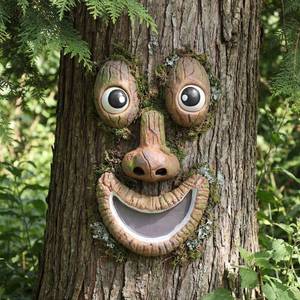 lot 4034 image: Hollowfly Tree Face Decor Outdoor Tree Faces Trees Yard Art Statues Garden Cute Funny Creative Decoration for Indoors Outdoor Garden Decoration(Smiling Style)