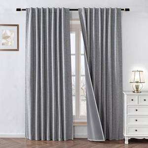 lot 4042 image: Zyvola 100% Blackout Curtains 84 inch Length 2 Panels Faux Linen Long Drapes for Bedroom Living Room Black Out Room Darkening Curtain Thermal Insulated Back Tab Rod Pocket(W37 x L84, Light Grey)