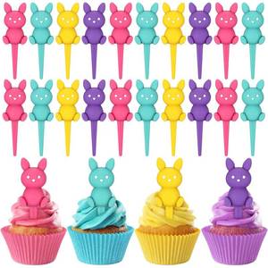 lot 4063 image: Chengu 48 Pcs Easter Cupcake Toppers Decoration Colorful Plastic Cute Bunny Cupcake Picks Easter Day Rabbit Party Birthday Cake Dessert Decor for Spring Birthday Party Cake Decorations Supplies