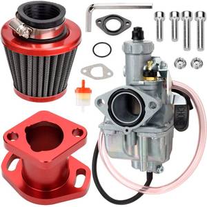lot 4076 image: FVRITO Performance VM22 26mm Carburetor Carb for Predator 212cc 196cc Coleman CT200U BT200X Mini Bike KT196 Go Kart GX160 GX200 6.5hp Clone Engine with 38mm Air Filter Intake Manifold Stage 1 Kit Red