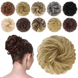 lot 4087 image: FESHFEN Messy Bun Hair Piece - Wavy Synthetic Chignon Scrunchies for Instant Volume, Elastic Bun Ponytail Hair Extensions Thick Hairpieces for Women, Light Golden Blonde 1.50 oz