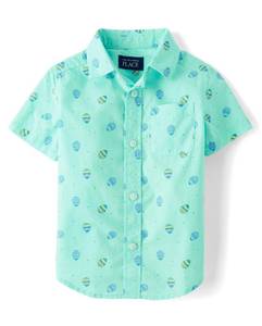 lot 4100 image: The Childrens Place,Baby Boys,and Toddler Poplin Short Sleeve Button Down Shirt,Easter Egg Mint,18 Months,24 Months