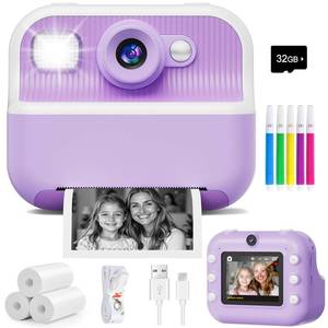 lot 4112 image: Instant Camera, Front Rear Dual Selfie Kids Camera with 1080P Videos, Holiday Birthday Gifts for Kids Age 3-12, Toddler Portable Travel Print Digital Camera Toy for 4 5 6 7 8 9 Year Boys Girls