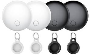 lot 4124 image: Air Tracker Tags 4-Pack, Item Finders Work for Apple Find My APP(iOS Only) Tracker Tags for Keys, Luggage, Backpack etc,Replaceable Battery Last 1 Year, IP67 Waterproof Round Tag with Holder Keychain