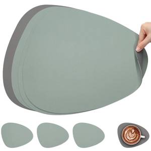 lot 4126 image: Myir JUN Placemats, Dual-Sided Placemats Waterproof Faux Leather Placemats Set of 6 Place Mats and Coasters Non-Slip Washable Table Mats for Dining Table (Gray Sage Green, Set of 4)