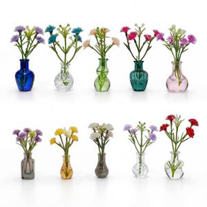lot 4133 image: 10-Pack Magnetic Mini Clear Glass Bud Vases for Fridge - Strong Magnets, Leak-Proof Propagation Vases with 10 Faux Flowers for Mom, Locker and Cubicle Decor(Sea Glass Green)