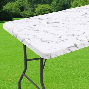 lot 4137 image: Smiry Spandex Fitted Tablecloth for 6 Foot Rectangle Tables, Washable Picnic Table Cover with Elastic, Stretch Reusable Table Cloth for Outdoor, Camping, Dining & Kitchen (Marble, 30x72)