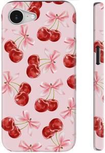 lot 4140 image: STARVIP for iPhone 16e Case, Wireless Charging Compatible,Dual-Layer Protection with Cute Wildflower, Soft Silicone  Hard Shell, Chic Phone Cover for Women - Sweet Cherry Bows