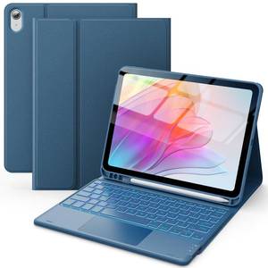 lot 4154 image: CHESONA for iPad 10th Generation Case with Keyboard, 7 Color Backlight, Multi-Touch Trackpad, Flip Stand Case with Pencil Holder, 2 Wireless Channels for iPad (A16) 11th10th Gen 20252022, Steel Blue
