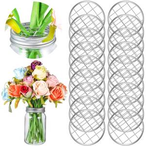 lot 4156 image: Patelai Mason Jar Frog Lid Insert Metal Flower Organizer Frog Lid Insert with Square Grids for Regular Mouth Mason Canning Jars(18 Pieces)