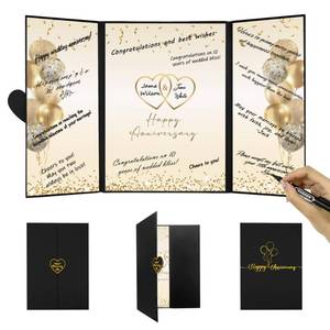 lot 4157 image: DARUNAXY Black Gold Happy Anniversary Party Decorations, Happy Anniversary Alternative Signature Guest Book Wedding 1st 10th 40th 50th Anniversary Signing Card Board Party Supplies