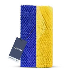 lot 4165 image: THURLADY 2 Pieces African Net Sponge, African Scrub Bath Net, Exfoliating Body Back Scrubber for All Skin Types, Exfoliating Washcloth, Shower Essentials, Deep Cleansing, Smoother Skin (Blue & Yellow)