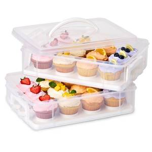 lot 5711 image: Snapware (2-Layer, 24 Cupcakes Plastic Detachable Cupcake Carrier Storage Container With Lid and Handle, Freezer Dishwasher Microwave Safe