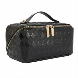 lot 5714 image: ALEXTINA Travel Makeup Bag,Large Capacity Vegan Leather Cosmetic Bags for Women,Waterproof Portable Pouch Open Flat Toiletry Bag Make up Organizer with Fixed Divider