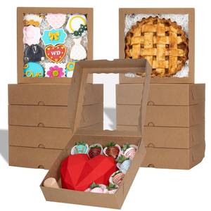 lot 5717 image: TEMLQPACK 50pcs 9x9x2.5 Inch Brown Bakery Boxes with Window, Pie, Cookies, Chocolate Covered Strawberries, Breakable Heart, Charcuterie Boxes for Christmas