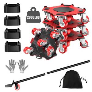 lot 5718 image: Upgraded Furniture Dolly Movers 5 Wheel Heavy Duty 3000LBS Capacity Carbon Steel Panel 360° Rotating Casters Furniture Slider for Sofa Refrigerator Piano (Red, 6in)
