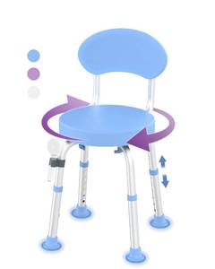 lot 5720 image: Fvzzin Swivel Shower Chair, 360° Non-Slip Shower Seat with Backrest for Elderly and Disabled, Height Adjustable Rotating Tub Bench for Seniors Bathroom Inside Shower with Compact Frame (Blue)