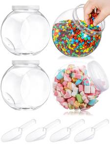 lot 5725 image: Glazeal 4pcs Plastics Candy Jars 51oz with Lid & Spoons, 1500ml Plastic Cookie Jars Set Clear with Labels& Pen for Candy, Buffet, Coffee Holder Food Storage