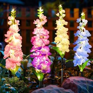 lot 5727 image: KOOPER Solar Lights Outdoor Garden Decor, 8 Pack Upgraded Delphinium Solar Garden Lights with 72 LEDs, Vivid Flowers Outdoor Waterproof for Landscape Patio Yard Decor